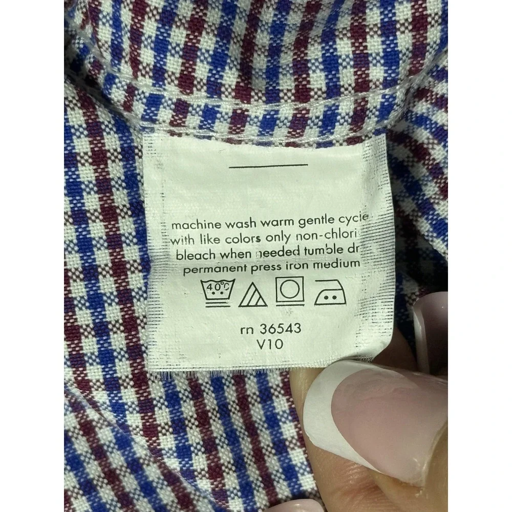 Chaps Shirt Mens 16-16.5 32/33 Blue Red Check Classic Fit Oxford Wrinkle Free‎
